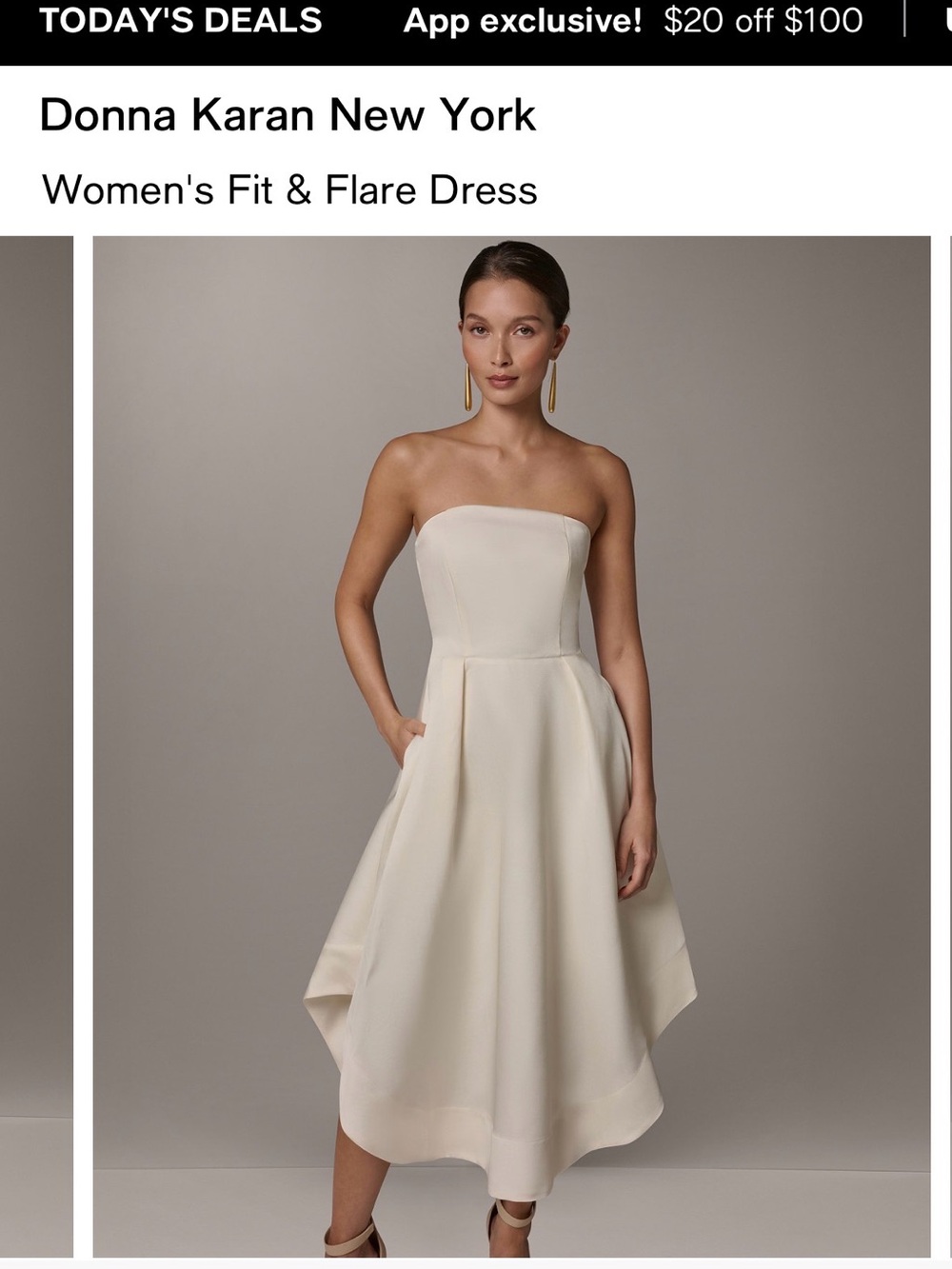 Donna Karan Strapless Fit & Flare Dress in Ivory